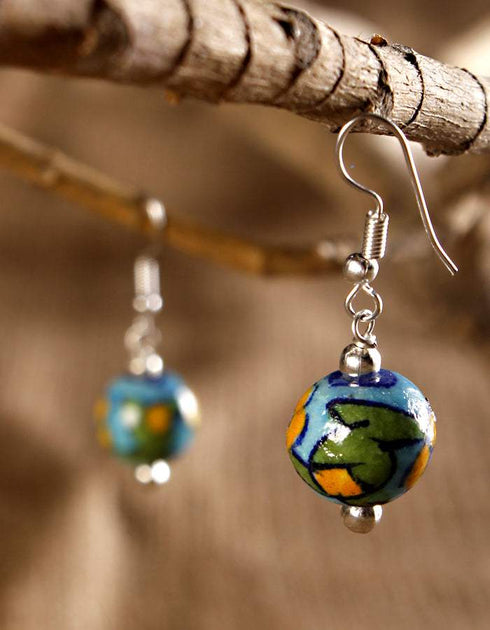 Single Blue Pottery Bead Earrings (Turquoise)